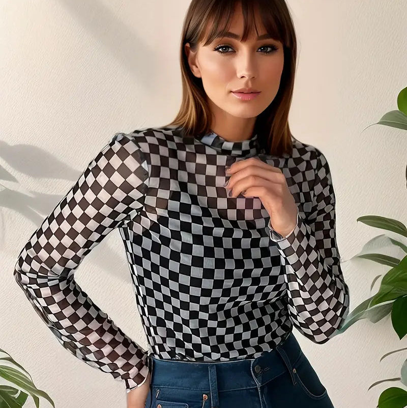 Blusa mesh cuadros