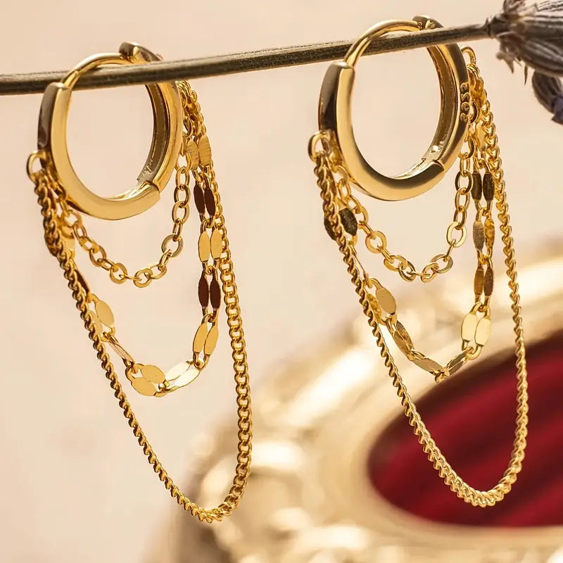 Aretes cadena dorada